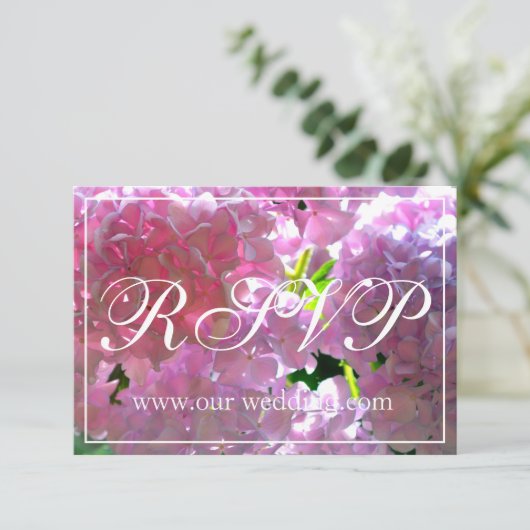 Elegante roze boho bloemen hortensia's RSVP Save The Date (Staand voorkant)