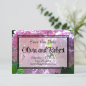 Elegante roze boho bloemen hortensia's save the date (Staand voorkant)