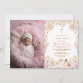 Elegante Roze Boho Bloemendoop Fotouitnodiging Kaart (Voorkant)