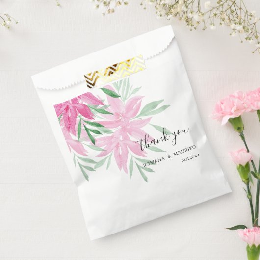 Elegante roze Boho Floral Waterverf Bedankzakje (Gezegeld)