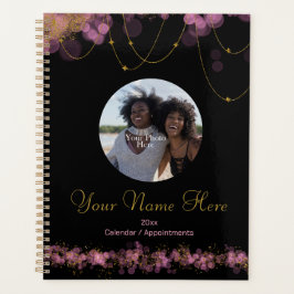 Elegante Roze Bollen en Gouden Sterren Kalender Planner