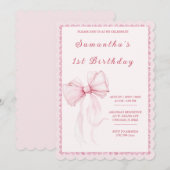 Elegante Roze Boog 1e Verjaardag voor Meisjes Kaart (Voorkant / Achterkant)