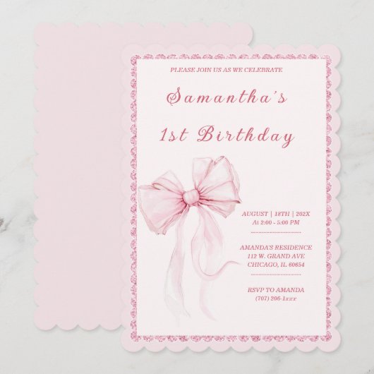 Elegante Roze Boog 1e Verjaardag voor Meisjes Kaart (Voorkant / Achterkant)