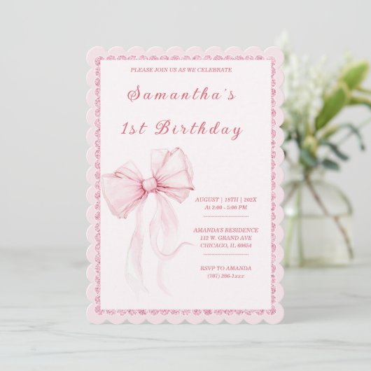 Elegante Roze Boog 1e Verjaardag voor Meisjes Kaart (Staand voorkant)