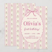 Elegante  Roze Boog Bloemen Verjaardag Kaart (Voorkant / Achterkant)