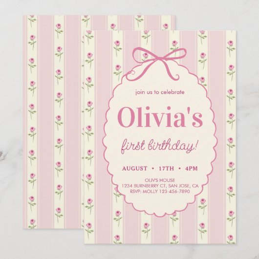 Elegante  Roze Boog Bloemen Verjaardag Kaart (Voorkant / Achterkant)