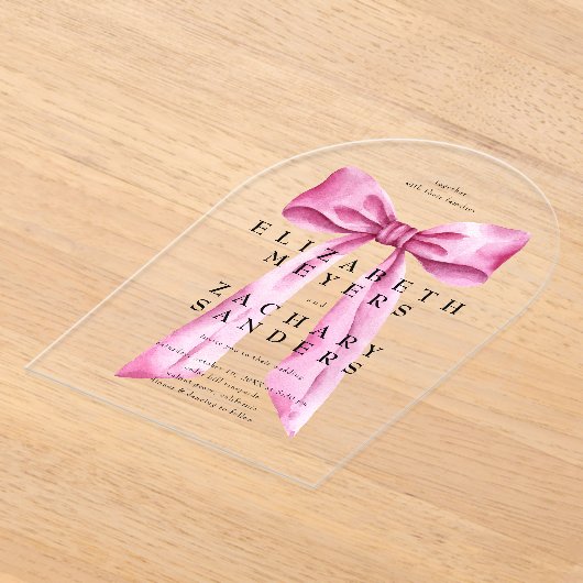 Elegante  Roze Boog Bruiloft Acryl Uitnodigingen (Laagn)