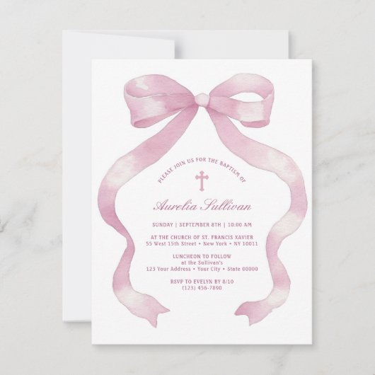 Elegante roze boog doop kaart (Voorkant)