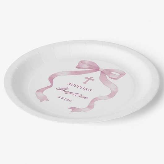 Elegante roze boog doop papieren bordje (Gekanteld)