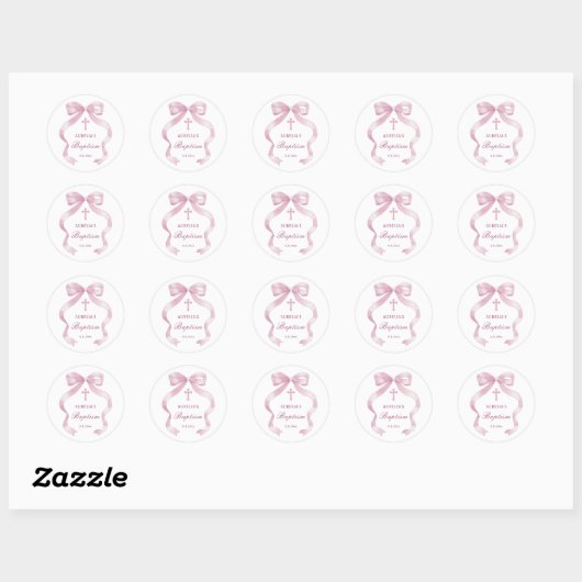 Elegante roze boog doop ronde sticker (Vel)