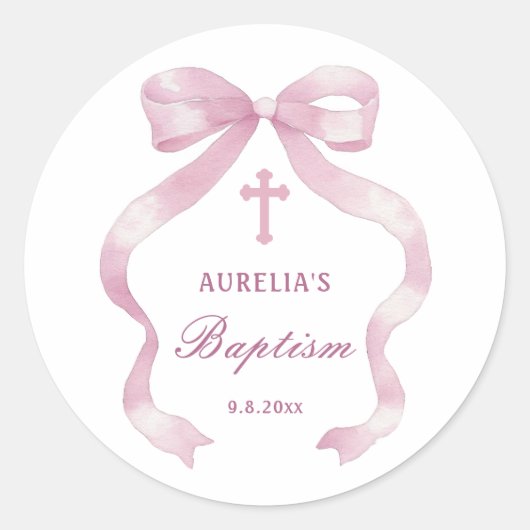 Elegante roze boog doop ronde sticker (Voorkant)