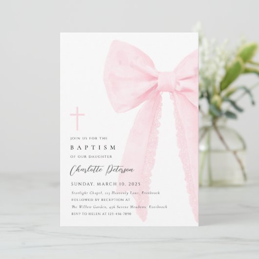 Elegante roze boog doop uitnodiging (Staand voorkant)