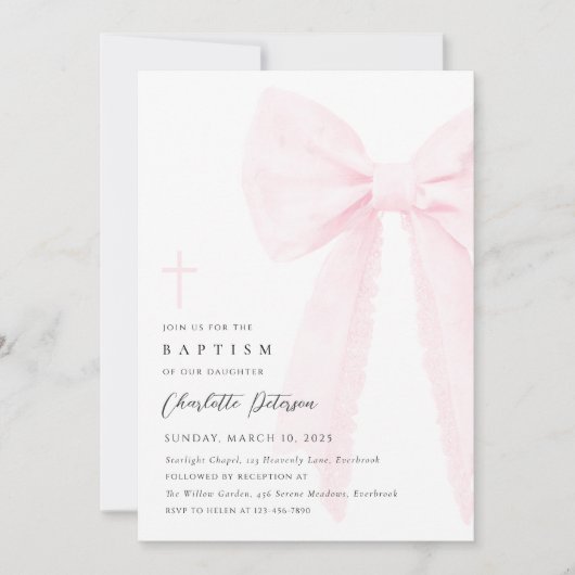 Elegante roze boog doop uitnodiging (Voorkant)