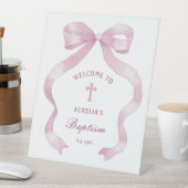Elegante roze boog doop welkom reclamebord met voetstuk (Insitu)