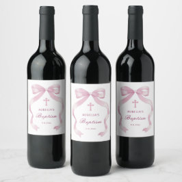 Elegante roze boog doop wijn etiket
