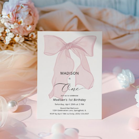 Elegante roze boog eerste verjaardag kaart