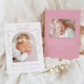 Elegante roze  boog foto geboorte aankondiging