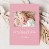 Elegante roze  boog foto geboorte aankondiging