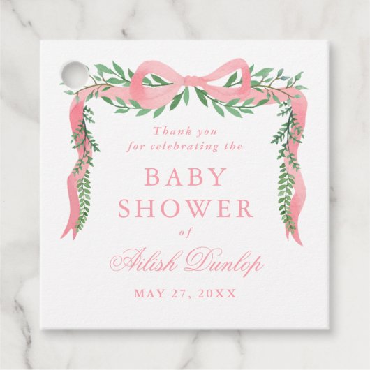 Elegante Roze Boog met het Baby shower van de Groe Bedankjes Labels (Voorkant)