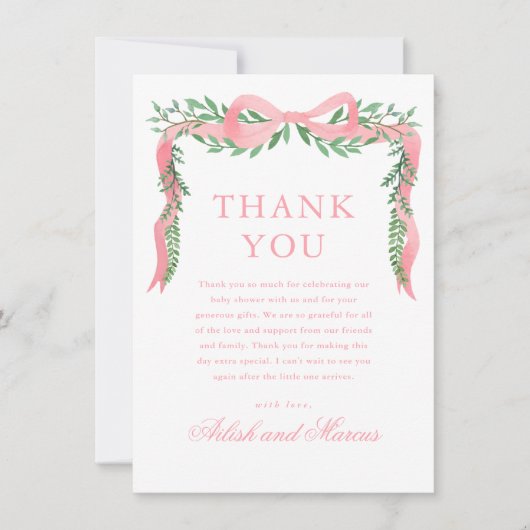 Elegante Roze Boog met het Baby shower van de Groe Bedankkaart (Voorkant)