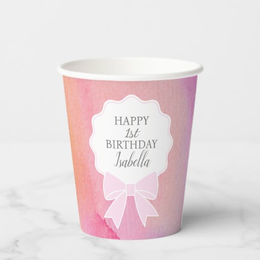 Elegante roze boog regenboog Waterverf eerste verj Papieren Bekers (Achterkant)