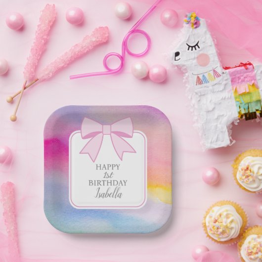 Elegante roze boog regenboog Waterverf eerste verj Papieren Bordje (Feest)