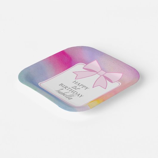 Elegante roze boog regenboog Waterverf eerste verj Papieren Bordje (Gebogen)