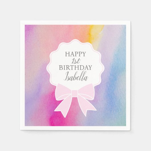 Elegante roze boog regenboog Waterverf eerste verj Servet (Voorkant)