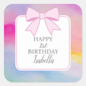 Elegante roze boog regenboog Waterverf eerste verj Vierkante Sticker (Voorkant)