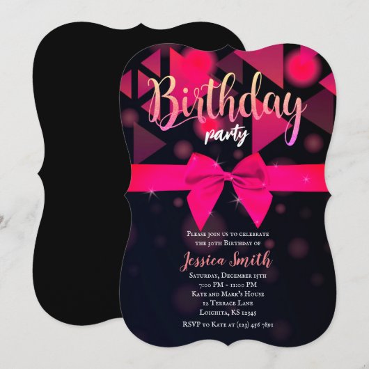 Elegante roze boog verjaardagsfeestje uitnodiging (Voorkant / Achterkant)