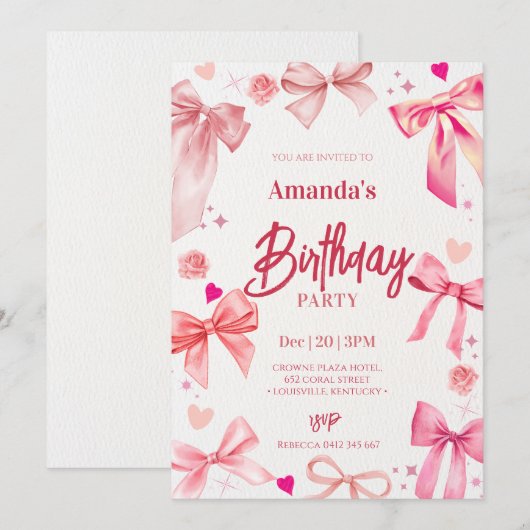 Elegante roze boog verjaardagsfeestje uitnodiging (Voorkant / Achterkant)