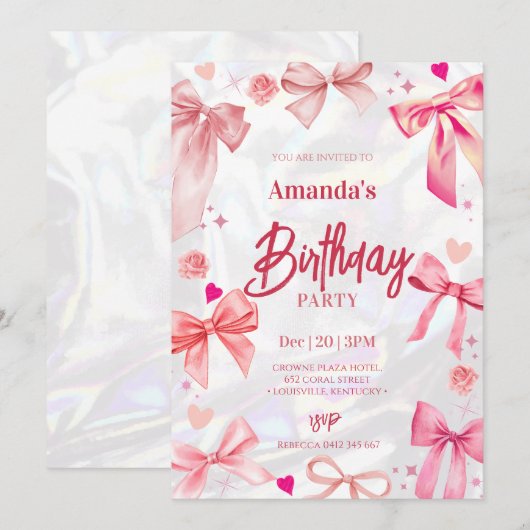 Elegante roze boog verjaardagsfeestje uitnodiging (Voorkant / Achterkant)