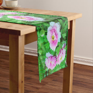 Elegante Roze Boom Pioen Bloemen met Gele Kern Lange Tafelloper