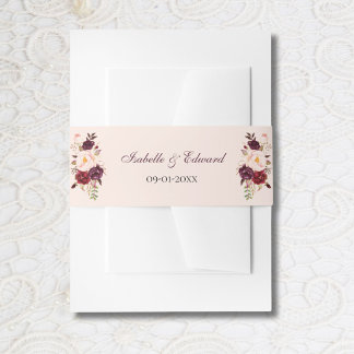 Elegante Roze & Bordeaux Rozen Boeket Bruiloft Uitnodigingen Wikkel