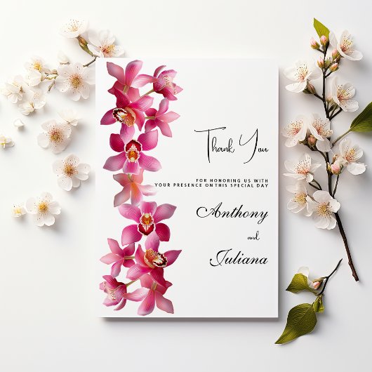 Elegante roze bordeauxrode orchideeën bloemen Dank Kaart