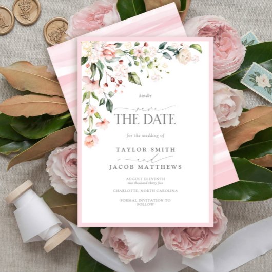 Elegante Roze Botanische Aquarel Save the Date