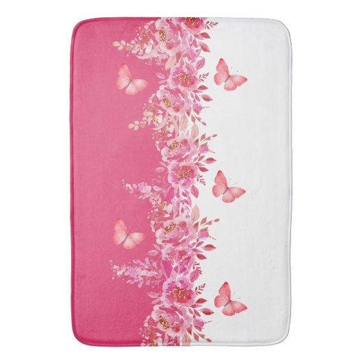Elegante Roze Botanische Badmat  (Voorkant Verticaal)