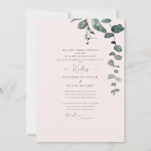 Elegante Roze Botanische Bruiloft Kaart