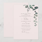 Elegante Roze Botanische Bruiloft Kaart (Voorkant / Achterkant)