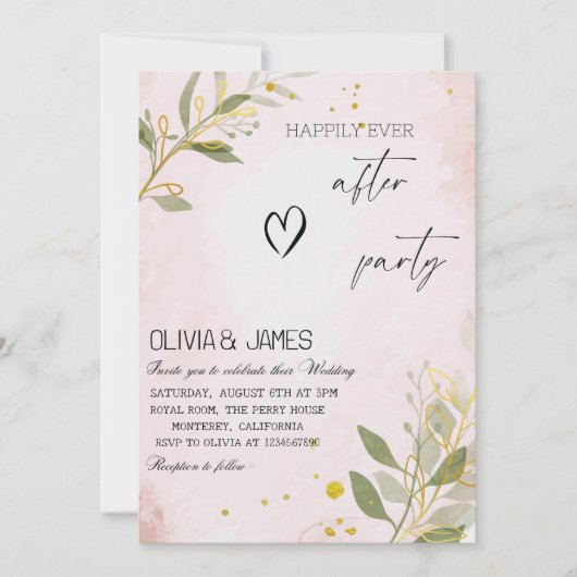 Elegante roze botanische "Happily Ever After" brui Kaart (Voorkant)