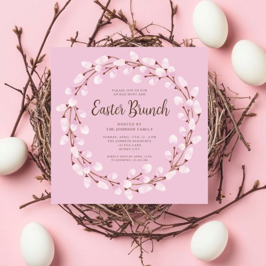 Elegante Roze Botanische Pasen Brunch Kaart
