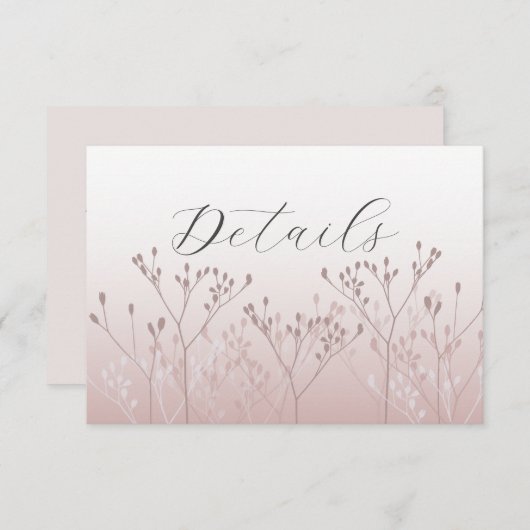 Elegante Roze Botanische QR Code Trouwdetails Informatiekaartje (Voorkant / Achterkant)