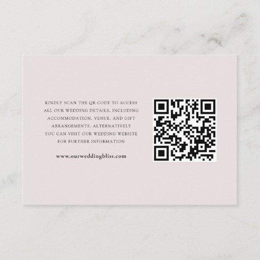 Elegante Roze Botanische QR Code Trouwdetails Informatiekaartje (Achterkant)