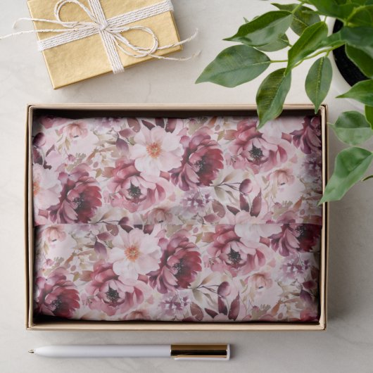 Elegante Roze Bourgogne Bloemen Tissuepapier (Geschenk)