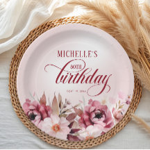 Elegante Roze Bourgondische Bloemen 80ste Verjaard