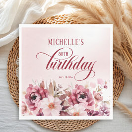 Elegante Roze Bourgondische Bloemen 80ste Verjaard Servet