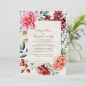 Elegante Roze Bourgondische Coral Floral Wedding Kaart (Staand voorkant)