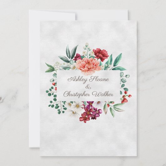 Elegante Roze Bourgondische Coral Floral Wedding Kaart (Achterkant)