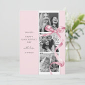 Elegante Roze Bow 3 Foto Galentines Day Kaart (Staand voorkant)