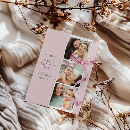 Elegante Roze Bow 3 Foto Moederdag Kaart